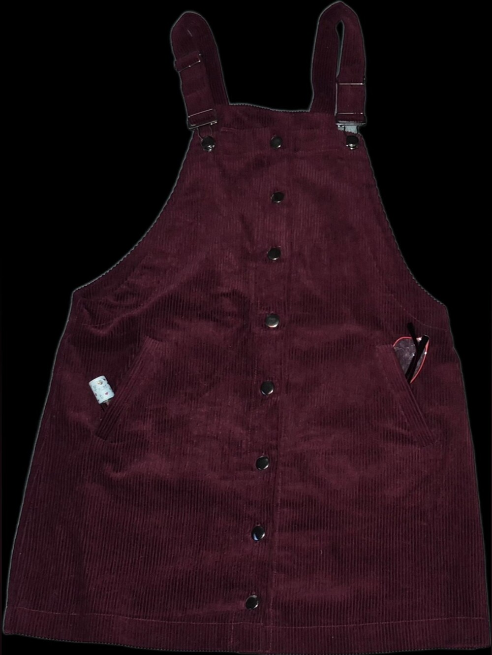 Corduroy Button-Front Burgundy Pinafore Dress